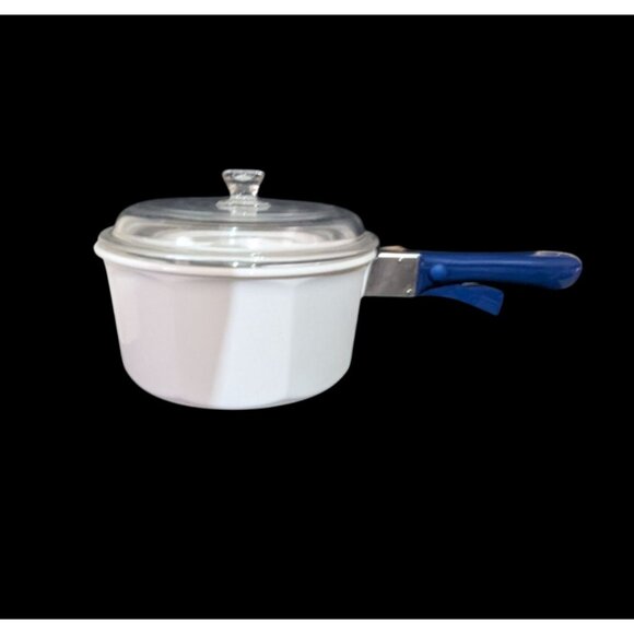 Princess House Nouveau White 2 Quart Saucepan With Glass Lid & Blue Removable Ha - Picture 2 of 7